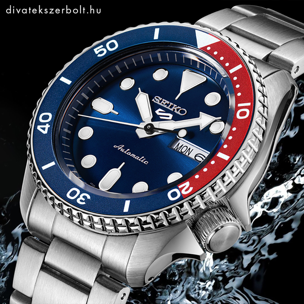 Seiko 5 Sports Sports Style kék piros lünettás férfi óra SRPD53K1