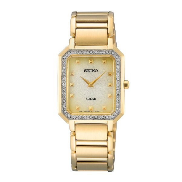 Seiko Solar fémszíjas szögletes arany női karóra SUP444P1