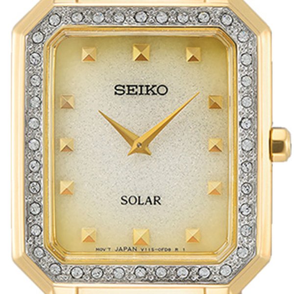 Seiko Solar fémszíjas szögletes arany női karóra SUP444P1