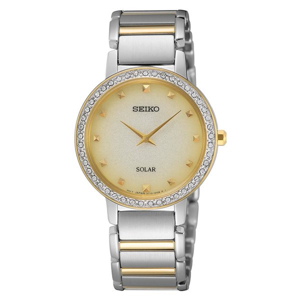 Seiko Solar arany színű női óra Swarovski kristállyal SUP448P1