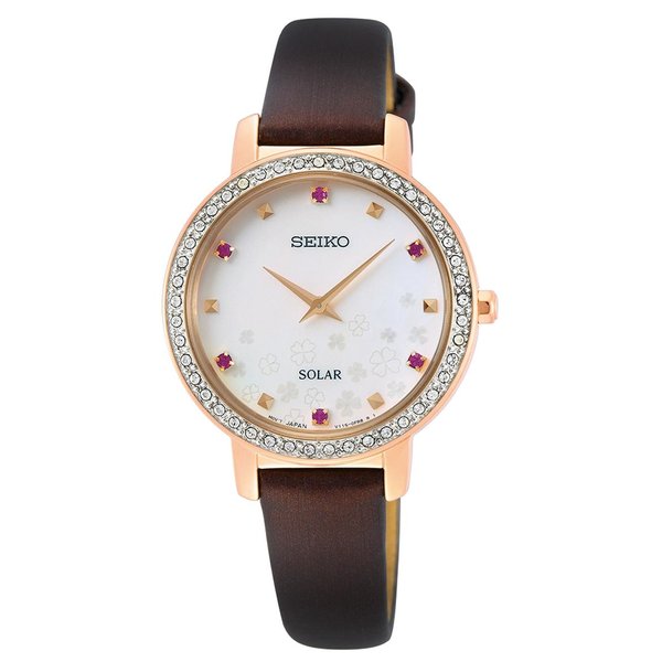 Seiko Solar bőrszíjas rozé női karóra SUP450P1