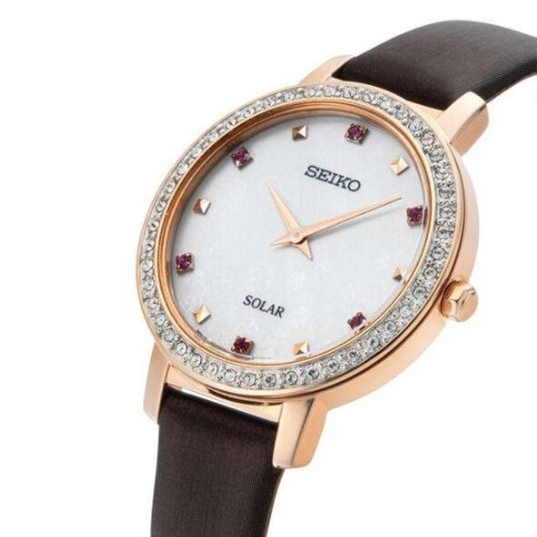 Seiko Solar bőrszíjas rozé női karóra SUP450P1