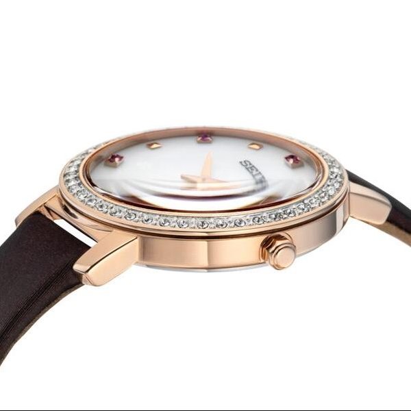 Seiko Solar bőrszíjas rozé női karóra SUP450P1
