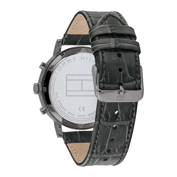 Tommy Hilfiger Evan fekete bőr szíjas dual time férfi óra 1710395