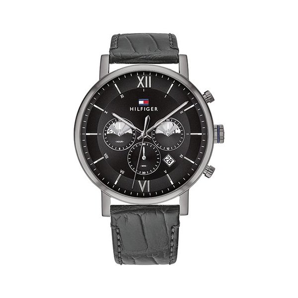Tommy Hilfiger Evan fekete bőr szíjas dual time férfi óra 1710395
