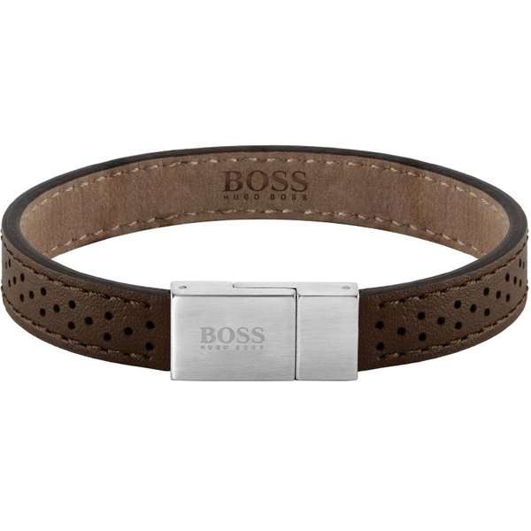 Boss Sötét barna bőr karkötő ezüst színű mágneskapoccsal 