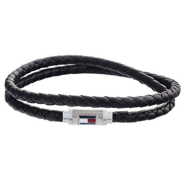 Tommy Hilfiger Dupla soros fekete fonott bőr férfi karkötő 2790011