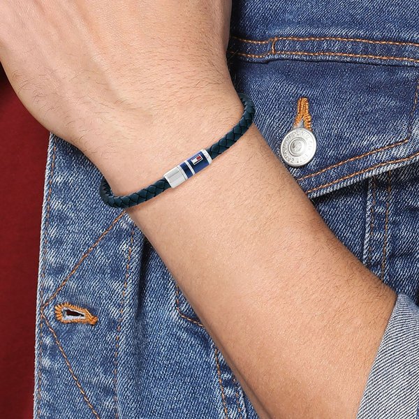Tommy Hilfiger Kék fonott bőr férfi karkötő mágneszárral 2790294