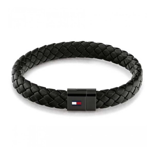 Tommy Hilfiger Fekete fonott bőr férfi karkötő mágneskapoccsal 2790331
