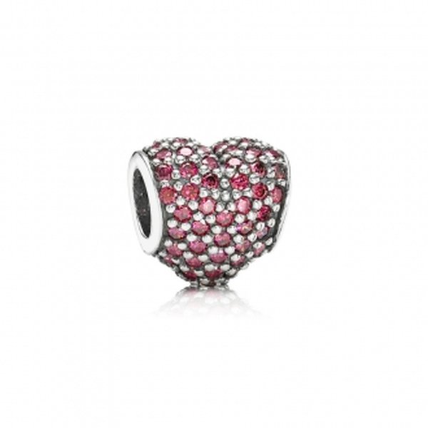 Pandora ékszer Vörös pávé szí­v ezüst charm cirkóniával 791052CZR