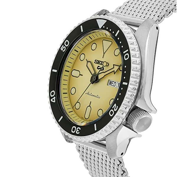 Seiko 5 Sports sárga fekete számlapos ezüst színű férfi óra SRPD67K1