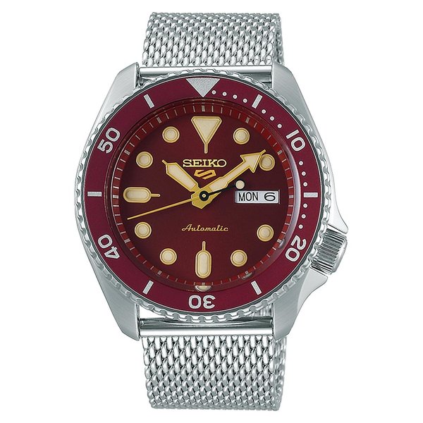Seiko 5 Sports ezüst színű bordó számlapos férfi óra SRPD69K1