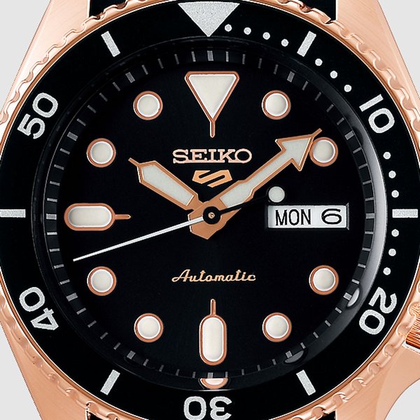 Seiko 5 Sports fekete számlapos rozé férfi karóra SRPD76K1