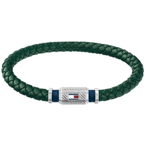 Tommy Hilfiger Zöld fonott bőr férfi karkötő mágneskapoccsal 2790084