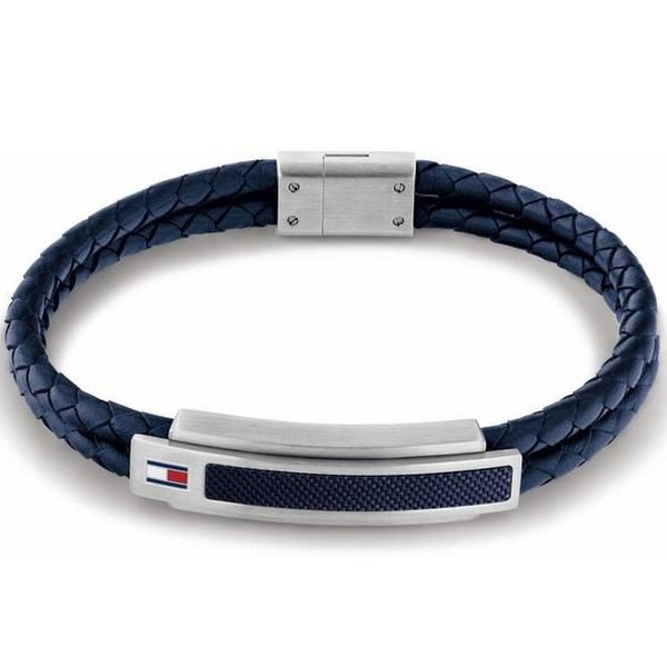 Tommy Hilfiger Duplasoros sötétkék fonott bőr férfi karkötő 2790356