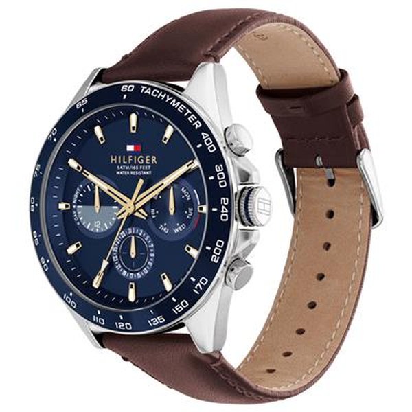 Tommy Hilfiger Owen barna bőrszíjas férfi óra kék számlappal 1791965