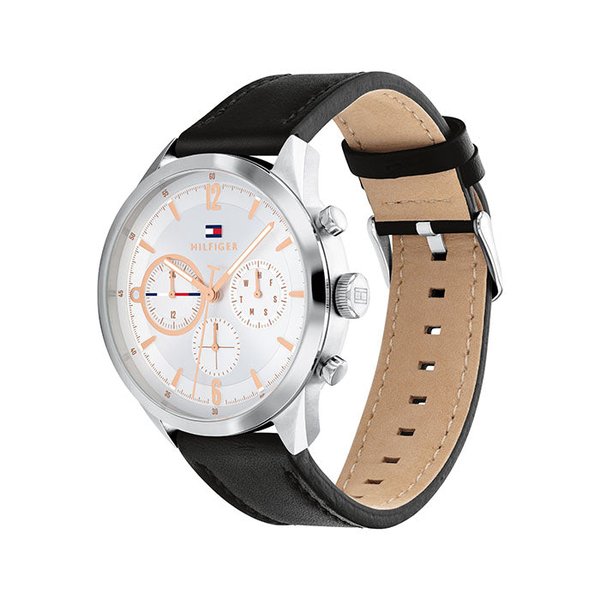 Tommy Hilfiger Matthew fekete bőrszíjas férfi óra rozé mutatóval 1791941