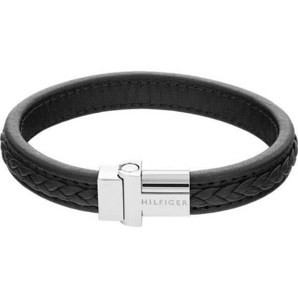 Tommy Hilfiger  Fonott mintás fekete bőr karkötő 2790375