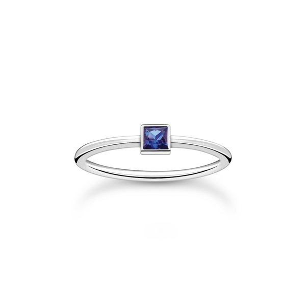 Thomas Sabo Ezüst gyűrű négyzet alakú kék kis kővel 