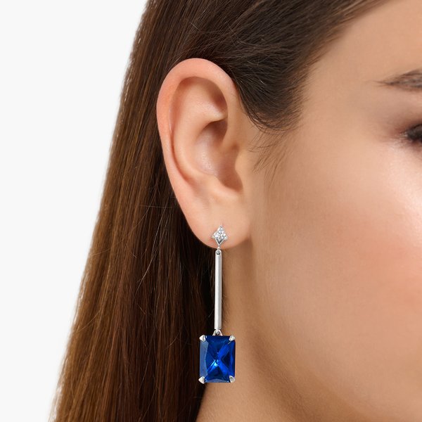 Thomas Sabo Függő ezüst fülbevaló négyzet alakú nagy kék kővel H2176-166-1