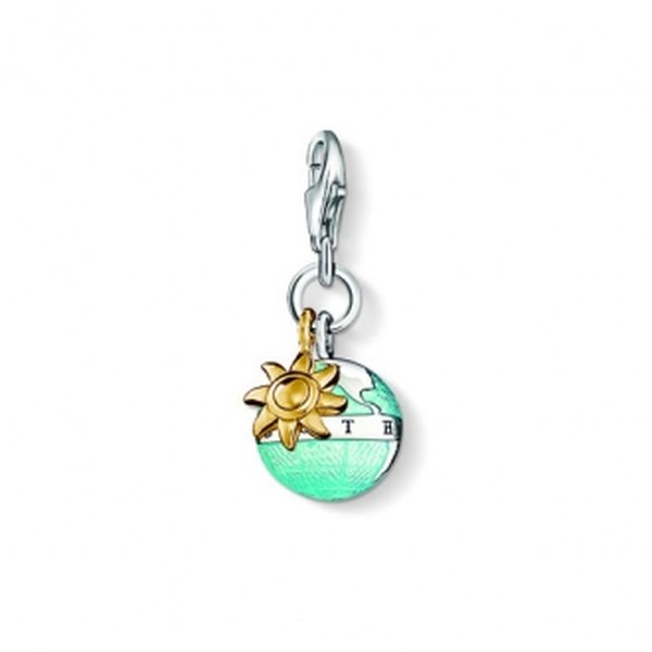 Thomas Sabo Földgömb tűzzománc ezüst charm 18K arannyal bevont napocskával 0923-427-1