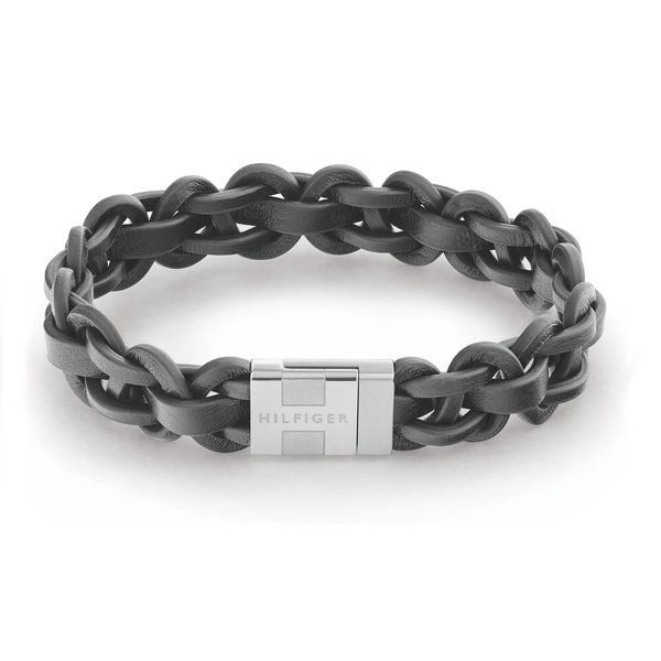 Tommy Hilfiger Vastag szürke fonott bőr karkötő mágneskapoccsal 2790374