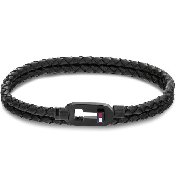 Tommy Hilfiger Fekete dupla fontott férfi bőr karkötő 2790386
