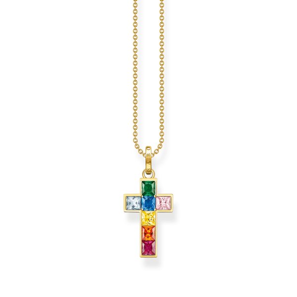 Thomas Sabo Aranyozott ezüst nyaklánc színes köves kereszt medállal KE2166-996-7-L45V