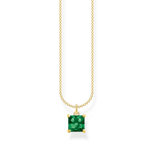 Thomas Sabo Aranyozott ezüst nyaklánc szögletes zöld kővel KE2156-472-6-L45V