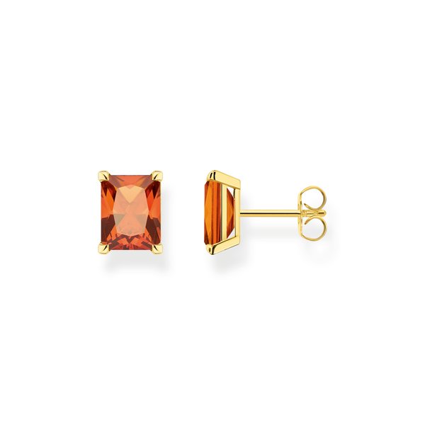 Thomas Sabo Aranyozott ezüst fülbevaló téglalap alakú narancs színű kővel H2201-472-8