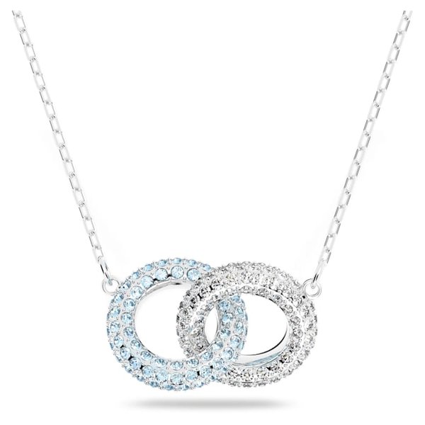Swarovski Stone dupla karika ezüst színű nyaklánc kék kristállyal 5642883