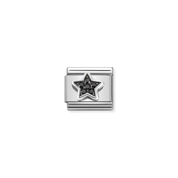 Nomination Fekete csillag ezüst színű charm 330323-10