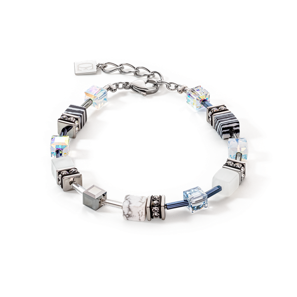 Coeur de Lion GeoCUBE fekete fehér árnyalatú howlit ezüst karkötő 5011/30-1314