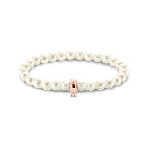 Thomas Sabo Tenyésztett gyöngy gumis karkötő rozé charmtartóval 