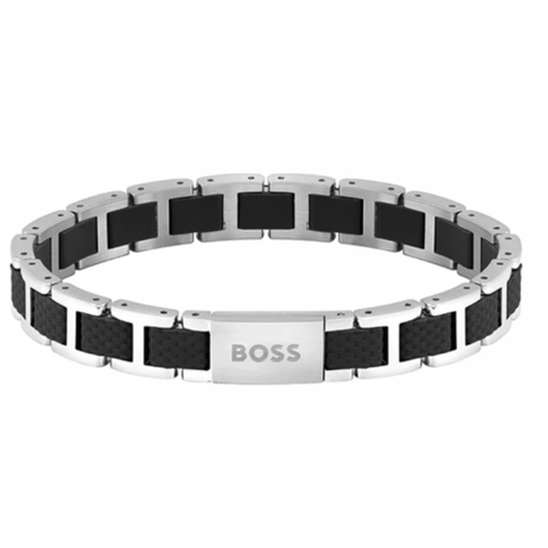 Boss Ezüst színű karkötő fekete szilikon elemekkel mágnes kapoccsal 1580368