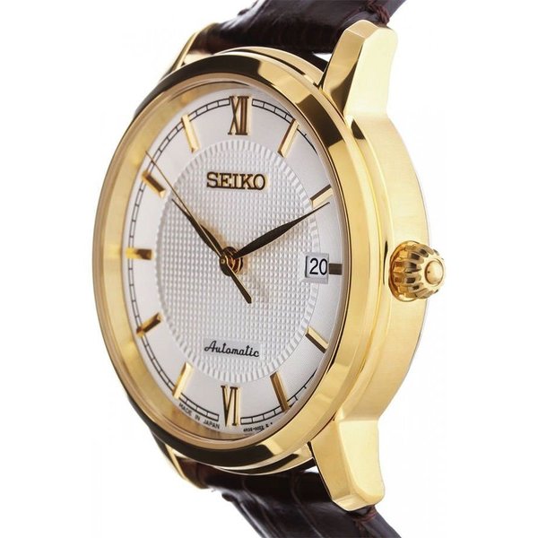 Seiko Klasszikus arany színű bőrszíjas automata férfi karóra SRPA14J1