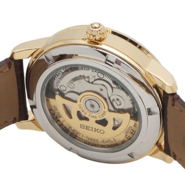 Seiko Klasszikus arany színű bőrszíjas automata férfi karóra SRPA14J1