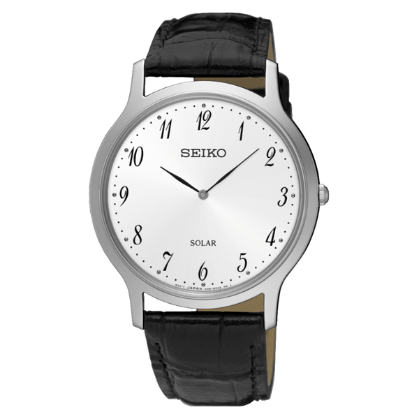Seiko Klasszikus ezüst színű fekete bőrszíjas férfi solar kvarc óra SUP863P1
