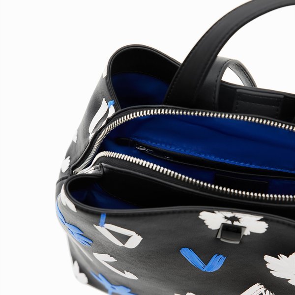 Desigual Margy sumy mini kék fehér virágos fekete hátizsák 23SAKP22