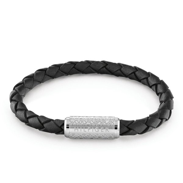 Tommy Hilfiger Fekete fonott bőr karkötő TH monogrammos mágneskapoccsal 2790479