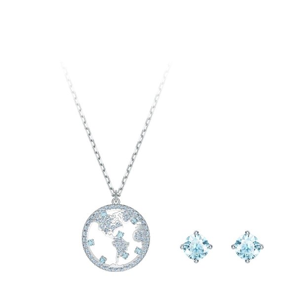 Swarovski Ezüst színű nyaklánc földgömb medállal világoskék kristállyal 5530818