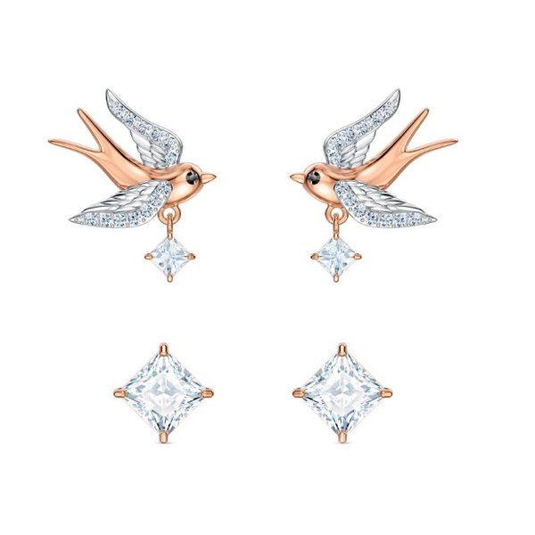 Swarovski Rozé színű repülő fecske fülbevaló szett fehér kristállyal 5530814