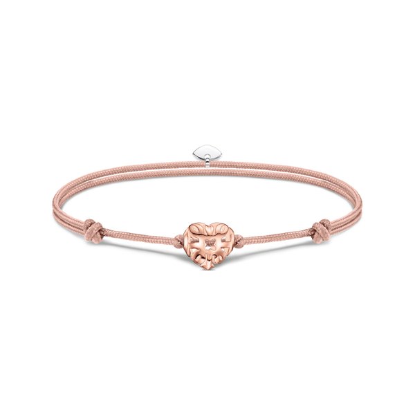 Thomas Sabo Állítható drapp textil karkötő rozé szív gyönggyel A2123-597-40-L22V