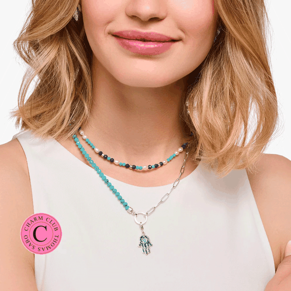 Thomas Sabo Charmista Coin türkiz hosszúkás szemű ezüst nyaklánc KE2189-007-17-L45v