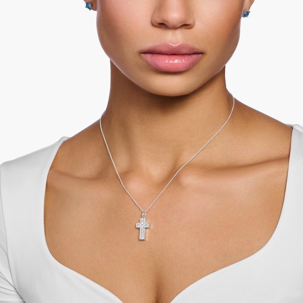 Thomas Sabo Fehér köves kereszt ezüst nyaklánc  KE2166-051-14-L45v
