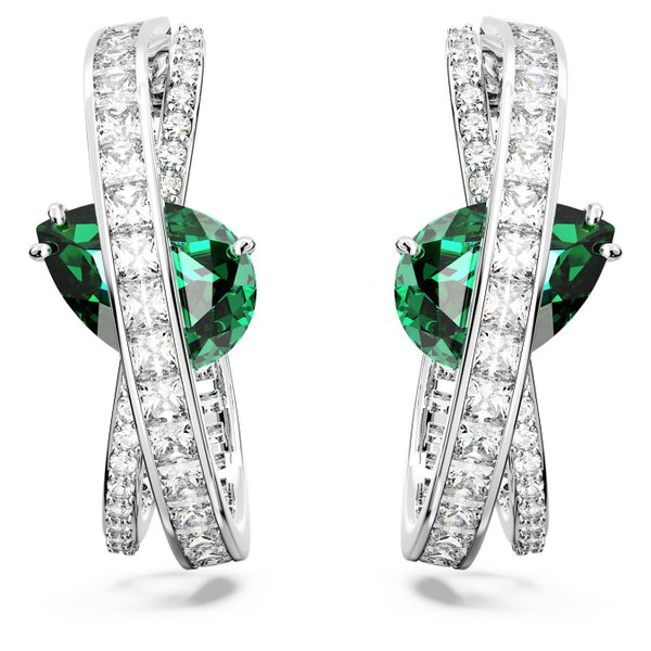 Swarovski Hyperbola ezüst színű karika fülbevaló fehér és zöld kristállyal 5665334