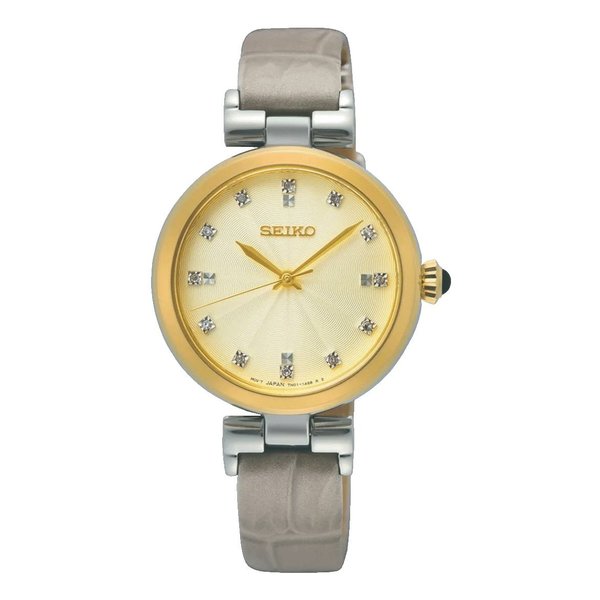 Seiko Kvarc arany színű bőrszíjas női óra gyémántokkal SRZ546P1