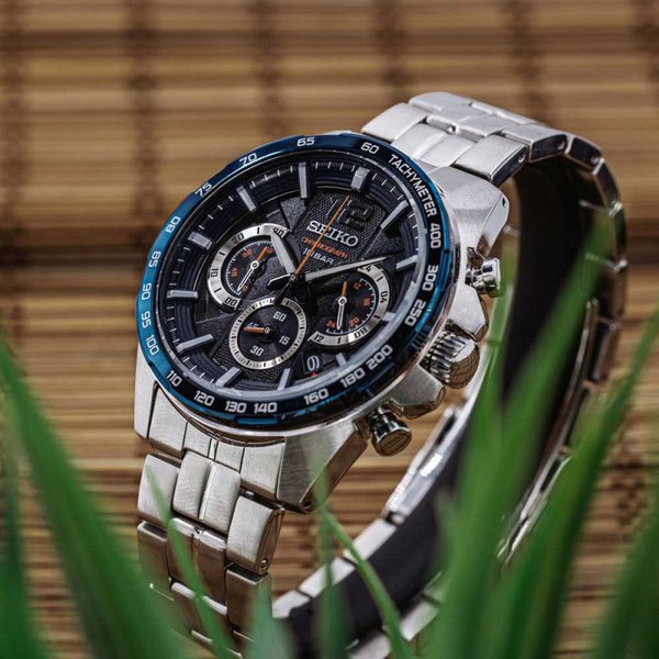 Seiko Ezüst fémszíjas sötétkék kvarc chronograph férfi óra SSB345P1