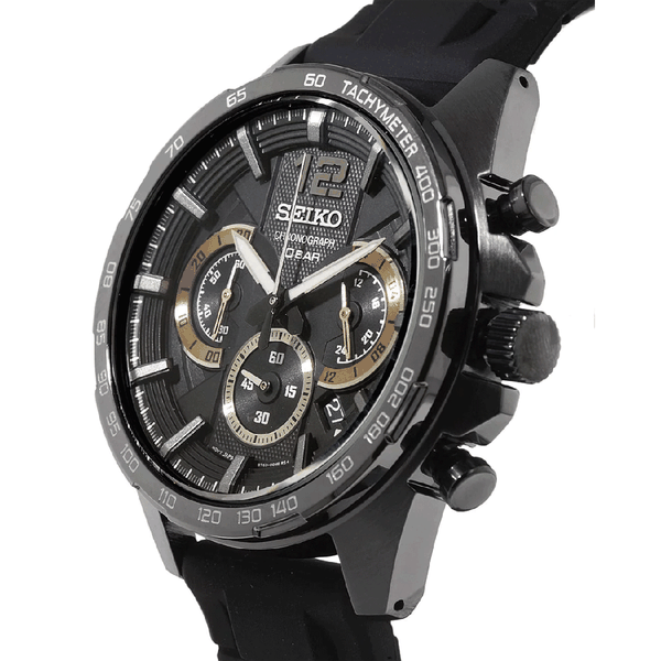 Seiko Fekete szilikonszíjas kvarc chronograph férfi óra SSB349P1