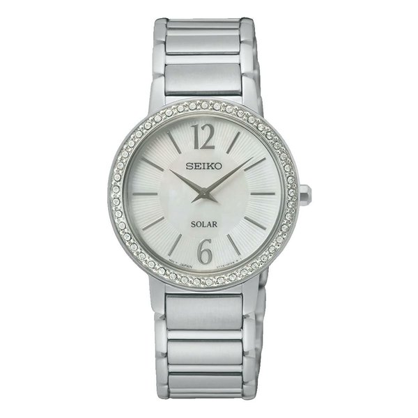 Seiko Solar ezüst színű női óra Swarovski kristállyal SUP467P1